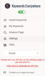 Keywords Everywhere的设置界面