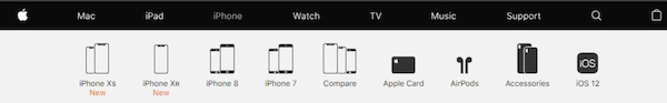 Apple的官网主产品页选项